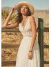 V Neck Ivory Lace Chiffon Basque Waist Wedding Dress